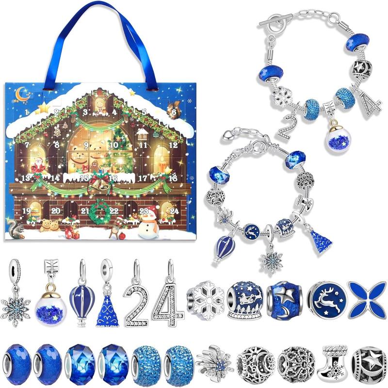 2024 Christmas Advent Calendar, DIY with 2 Creative Fashion Bracelet 24 Charm Ornaments, Countdown Blind Box Surprise Gifts for Daughter Child Girls Teenager Kids and Women