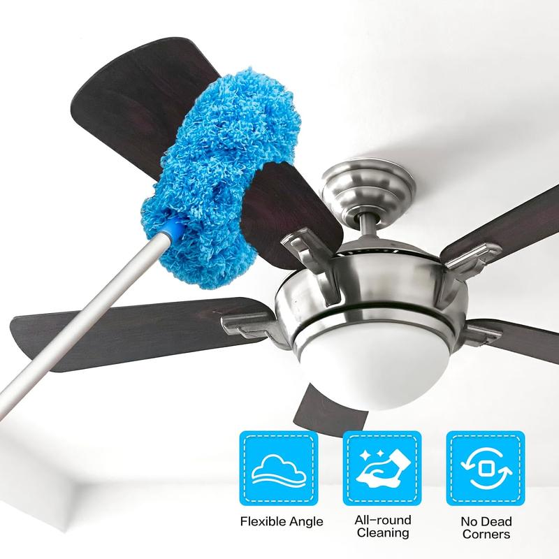 Ceiling Fan Cleaner Duster Reusable Microfiber Ceiling Fan Blade Cleaner Removable Duster with Extension Pole Adjusts 13 to 49.7 Inch for Cleaning Walls...