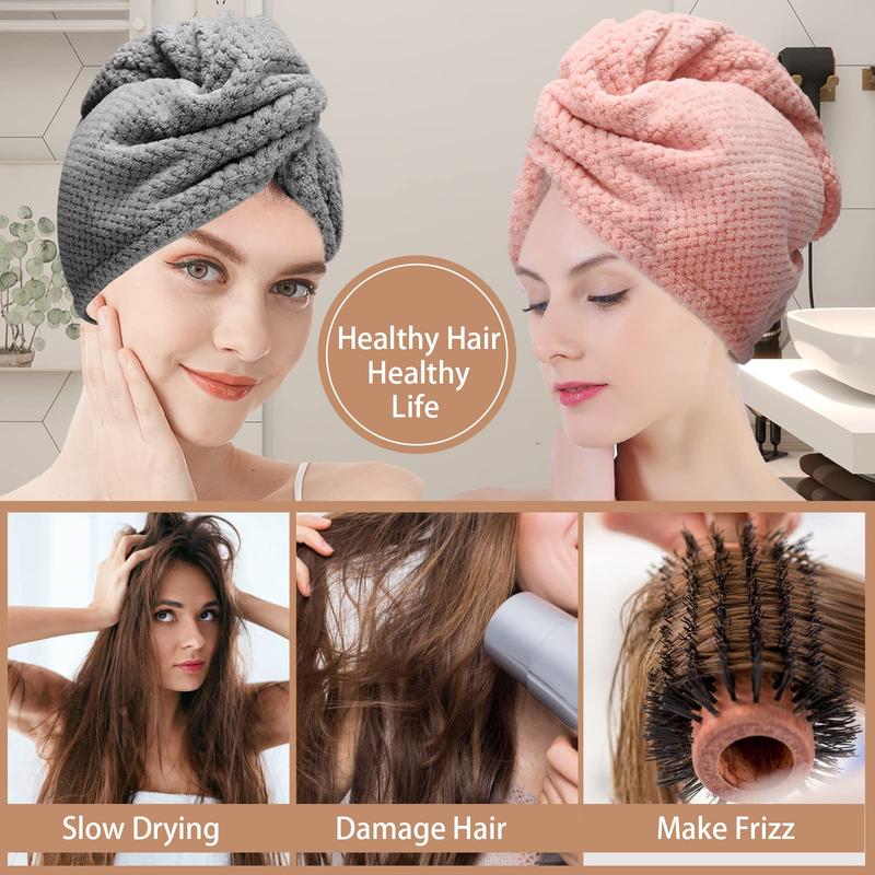 3 PCS Microfiber Hair Towel, Hair Wraps for Women Wet Hair, Fast Drying Hair Turban, Anti Frizz Head Towels Wrap for Curly Hair (Grey, Pink, Blue)