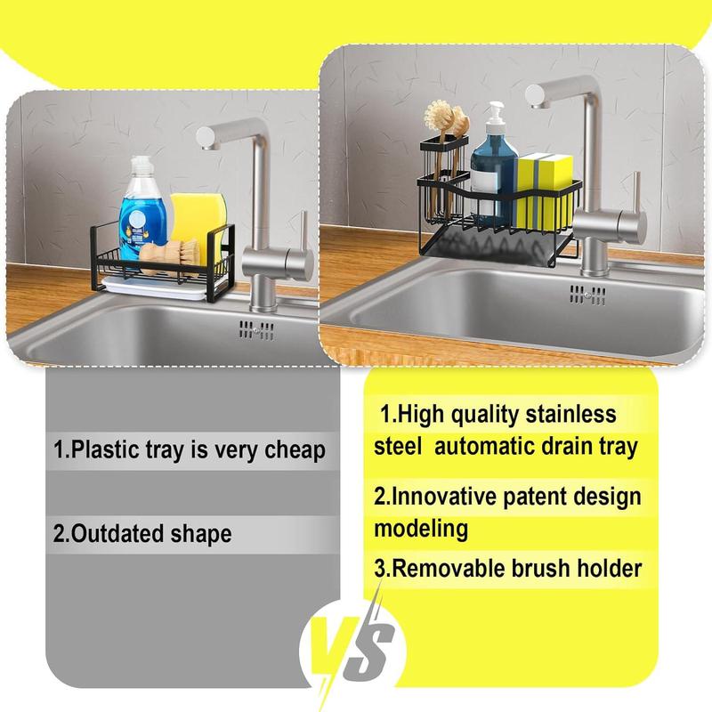 Kitchen Sink Drain Storage Rack, Multifunctional Sink Sponge Holder, Stainless Steel Kitchen Utensil Storage Organizer, Household Kitchen Accessories, Kitchen Gadgets