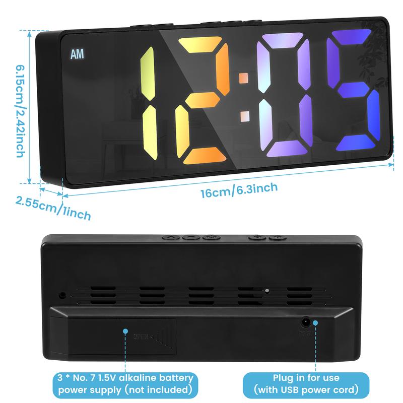 Digital Alarm Clock Colorful LED Electronic Clock USB Battery Operated Smart Desk Clock 12 24H Display 3 Adjustable Brightness 5 Modes Voice Control Snooze Function Reusable