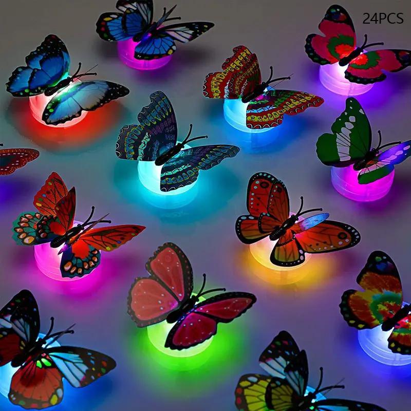 Christmas Random Color 3D Butterfly Shaped Night Light for Room Decor, 24pcs set Luminous Wall Sticker Room Decor, Pride Month Decorative Decal for Party Festival, Bedroom Decor, Summer Essentials