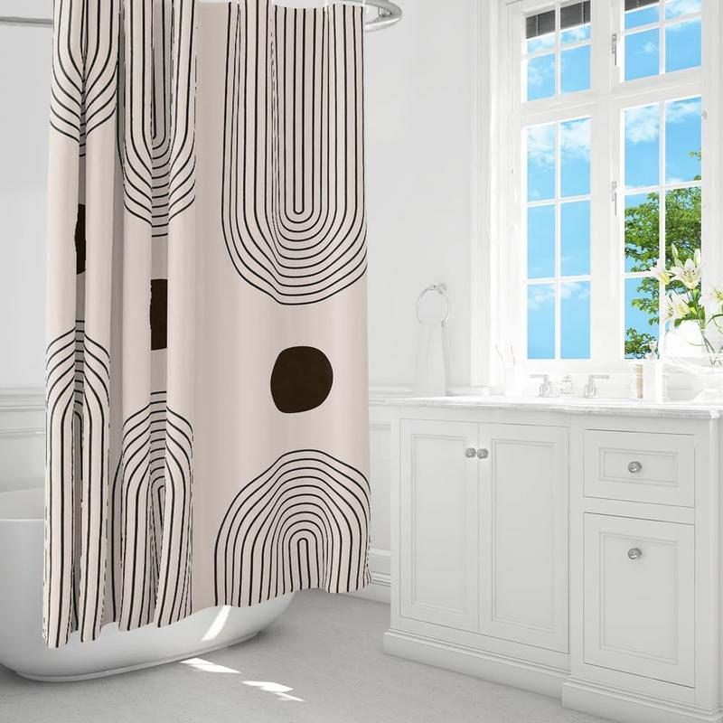 Geometric Shower Curtain,Mid Abstract Shower Curtain Sets Bathroom with 12 Hooks,Minimalist Decorative Curtain Women Waterproof Bathroom Curtain,72 72 Inch,Beige