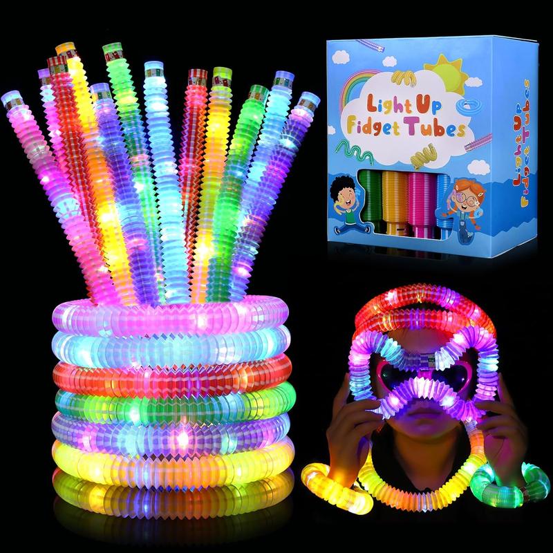 Glow Sticks for Kids 6 PCS, Light up Pop Tubes Sensory Fidget Toys, Christmas Stocking Stuffers Party Favors for Kids 8-12, LED Glow Bracelet Necklace for Boys Girls, Glow in the Dark Gifts