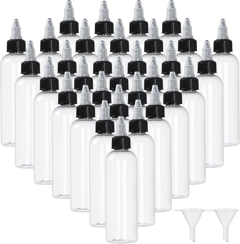 32 Pack 4oz Boston Dispensing Bottles Empty Round LDPE Plastic Squeeze Dropper Bottles Squeeze Bottles with Twist Top Cap for Liquids Oils Art Crafts Kitchen Household