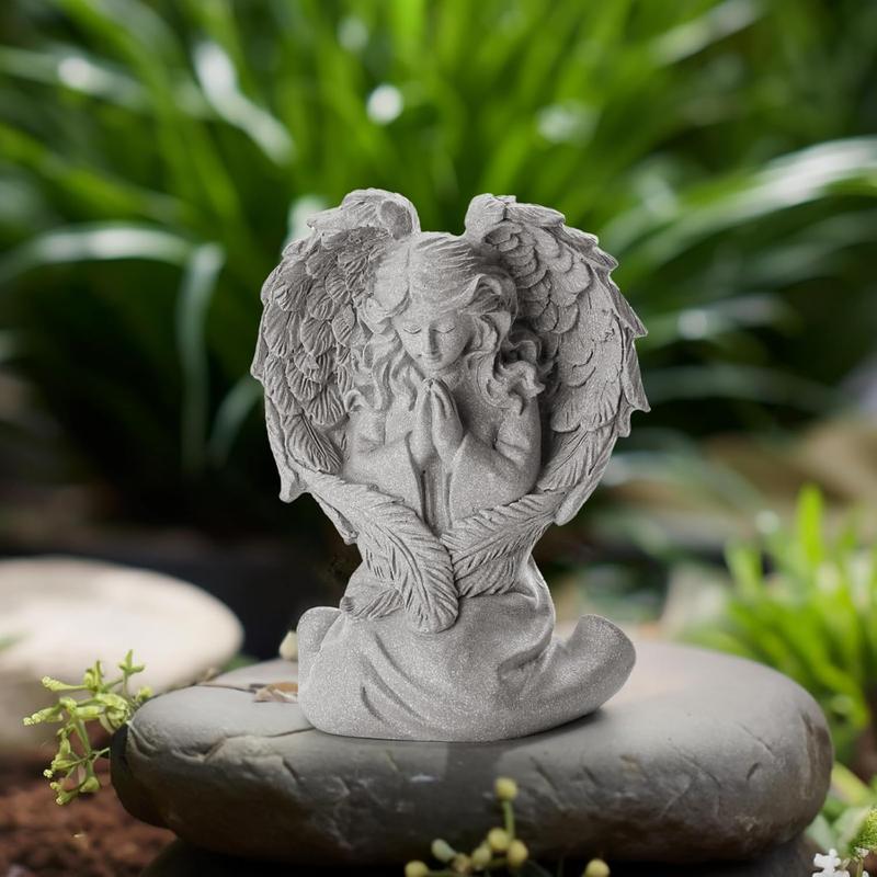 Praying Angel Figurine, Sculpted Hand-Painted Figurine, Angel Wings Statue for Home Decor or Garden, First Communion Gifts for Girls, Religious Gifts for Women (Gray)