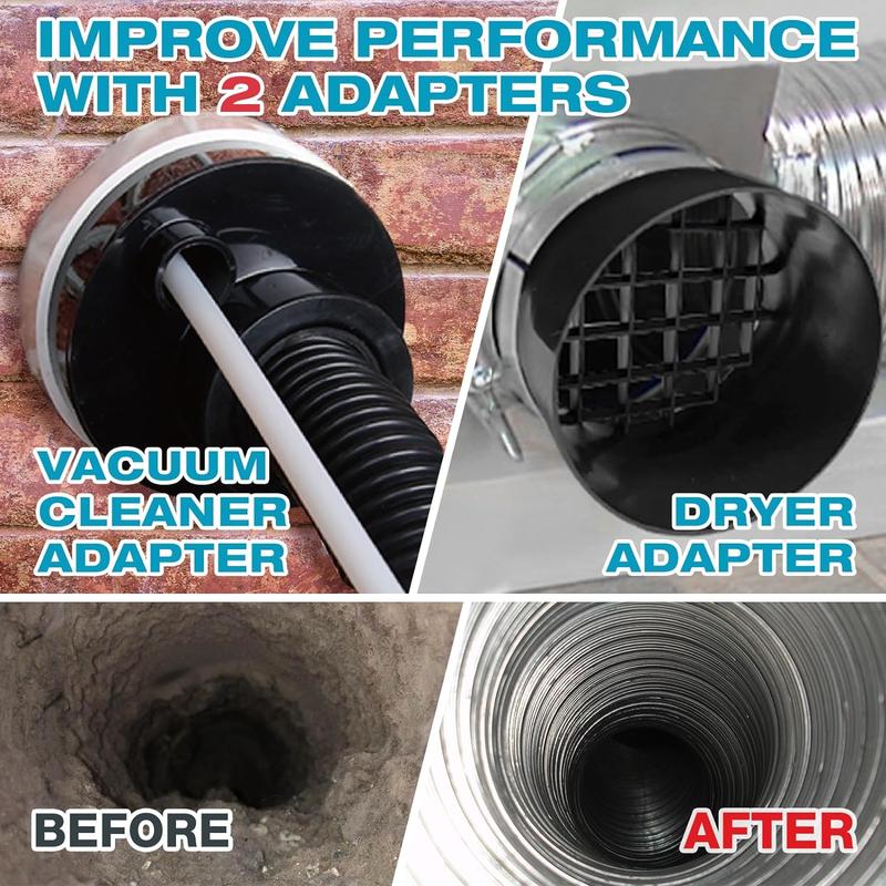 11-Piece Dryer Vent Cleaner Kit Omnidirectional Dryer Cleaning Kit Include 30 Feet Dryer Vent Brush, Black Dryer Lint Vacuum Attachment&Dryer Lint Trap Brush, Vacuum & Dryer Adapters