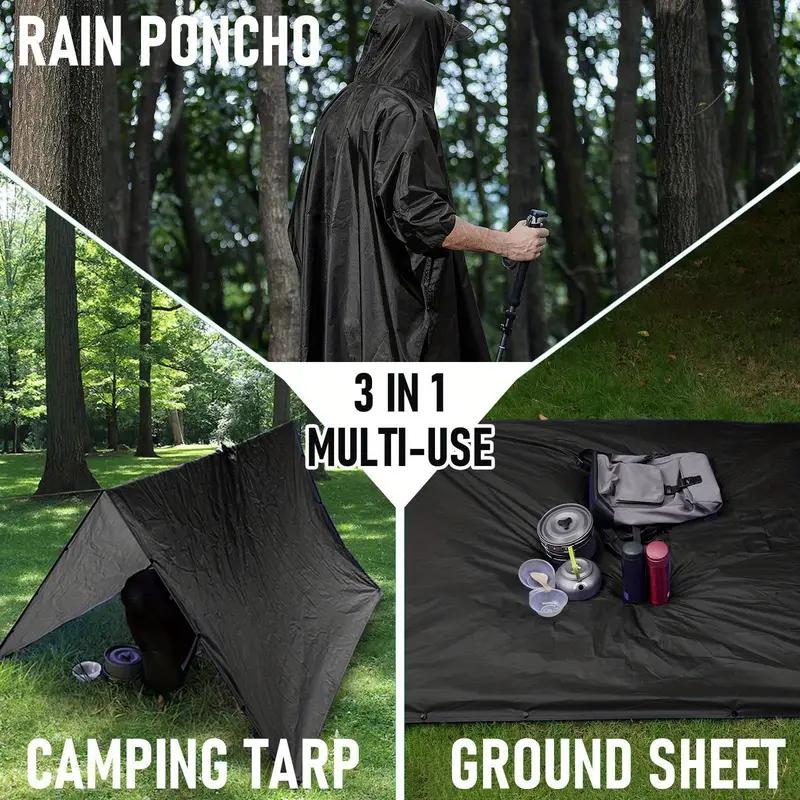 3-in-1 Hooded Rain Poncho Waterproof Raincoat Jacket For Camping Mountaineering, Multifunctional Poncho,Casual Solid unisex Waterproof Hooded Raincoat