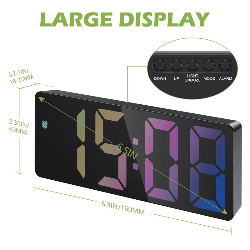 Digital Alarm Clock Colorful LED Electronic Clock USB Battery Operated Smart Desk Clock 12 24H Display 3 Adjustable Brightness 5 Modes Voice Control Snooze Function Reusable