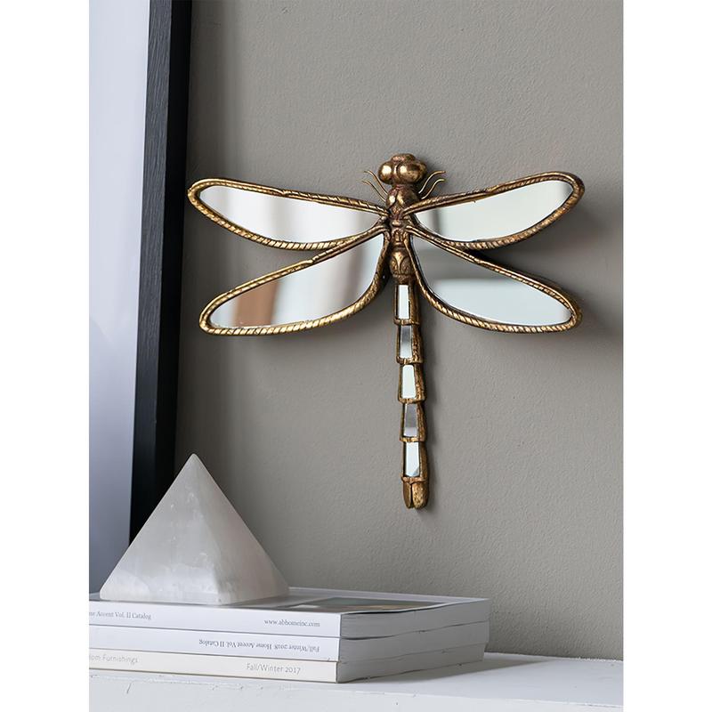 1pc Large 3D Dragonfly Resin Mirror Wall Decoration – Retro Hanging Decor for Living Room or Bedroom, Perfect Housewarming Gift