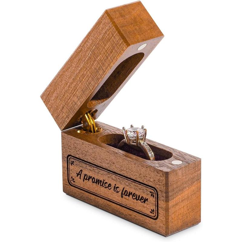 Wooden Engagement Ring Box Small Slim Flat Ring Case for Proposal,Wedding