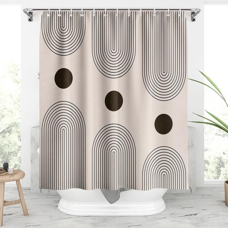 Geometric Shower Curtain,Mid Abstract Shower Curtain Sets Bathroom with 12 Hooks,Minimalist Decorative Curtain Women Waterproof Bathroom Curtain,72 72 Inch,Beige