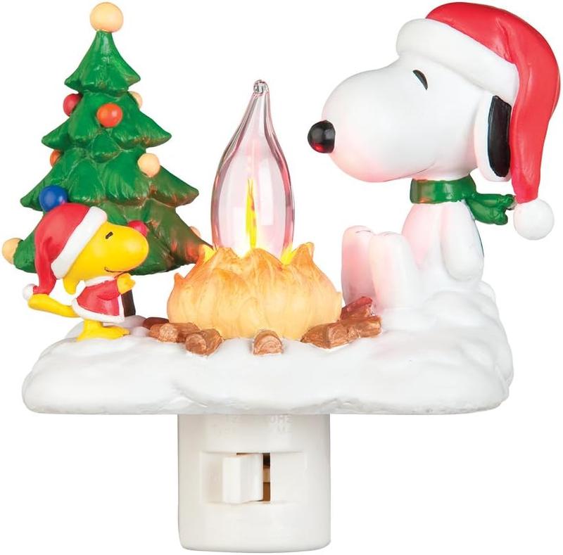 Christmas SNOOPYY Campfire Nightlight: SNOOPYY Night Light Plug into Wall Cute Holiday Design - LED Faux Campfire Lamp Christmas Decoration for Bedroom Living Room Kids Room