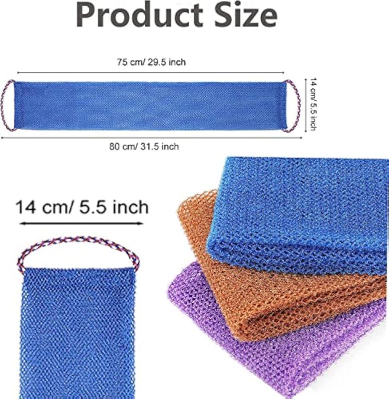 3 Pieces African Exfoliating Net Sponge, African Bathing Back Scrubbers, Shower Net Body Scrubber with Pull Strap (Blue Purple Coffee)