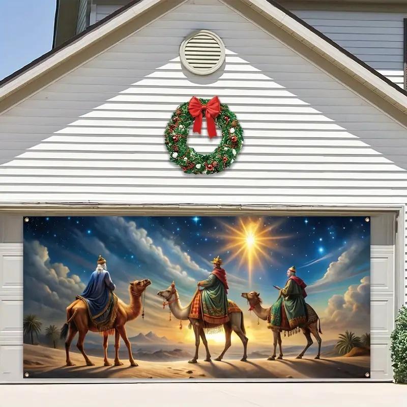 Desert Camel Pattern Garage Door Cover, 1 Count Windproof & Snowproof Garage Door Banner, Outdoor Holiday Decoration for Home Garden Yard