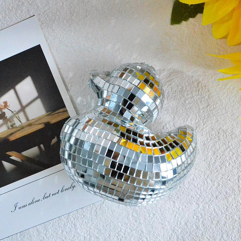 Disco Mirror Duck Design Ornament, 1 Count Home Decor Statue, Desktop Decoration for Hallway Shelves Room Restaurants Cafes Bars