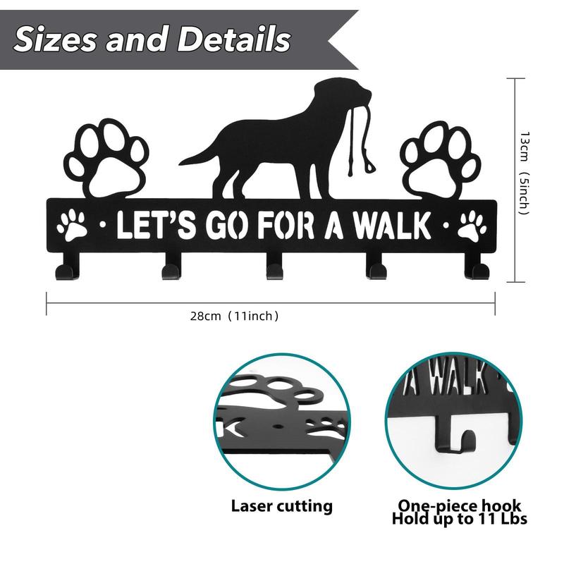 Dog Leash Holder for Wall, 1 Count Dog & Letter Pattern Wall Mounted 5-hook Dog Hooks, Dog Stuffs Storage Rack for Hanging Dog Vest Harness, Collar, Keys