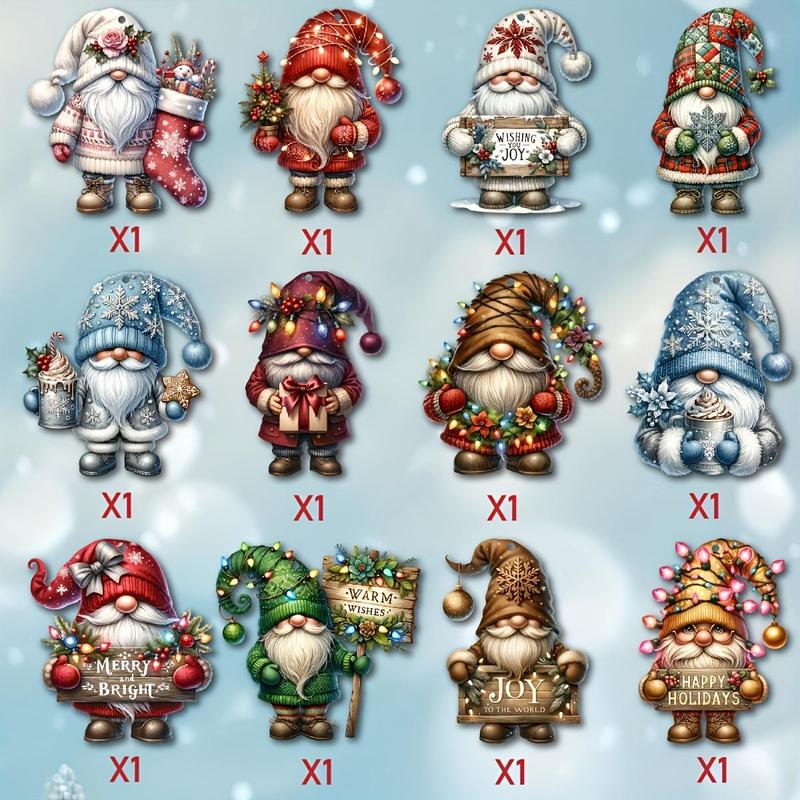 Christmas Gnome Ornament, 12pcs set Wooden Hanging Decorations, Christmas Party Decorating Supplies Christmas Tree Decoration