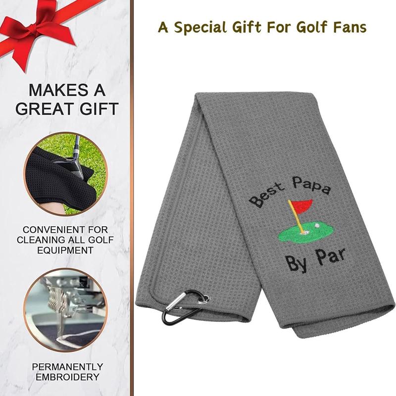 Funny Golf Towel, Microfiber Embroidered Golf Towel with Clip, Best Dad By Par Embroidery Golf Towel, Birthday Retirement Gifts for Father Men Golf Fan Golfer