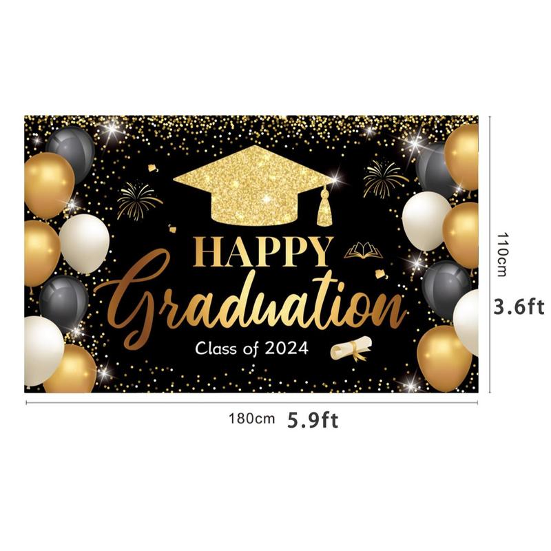 Graduation Party Decorations, Graduation Backdrop, 2024 Graduation Banner, Letter Pattern Backdrop for Graduation Party