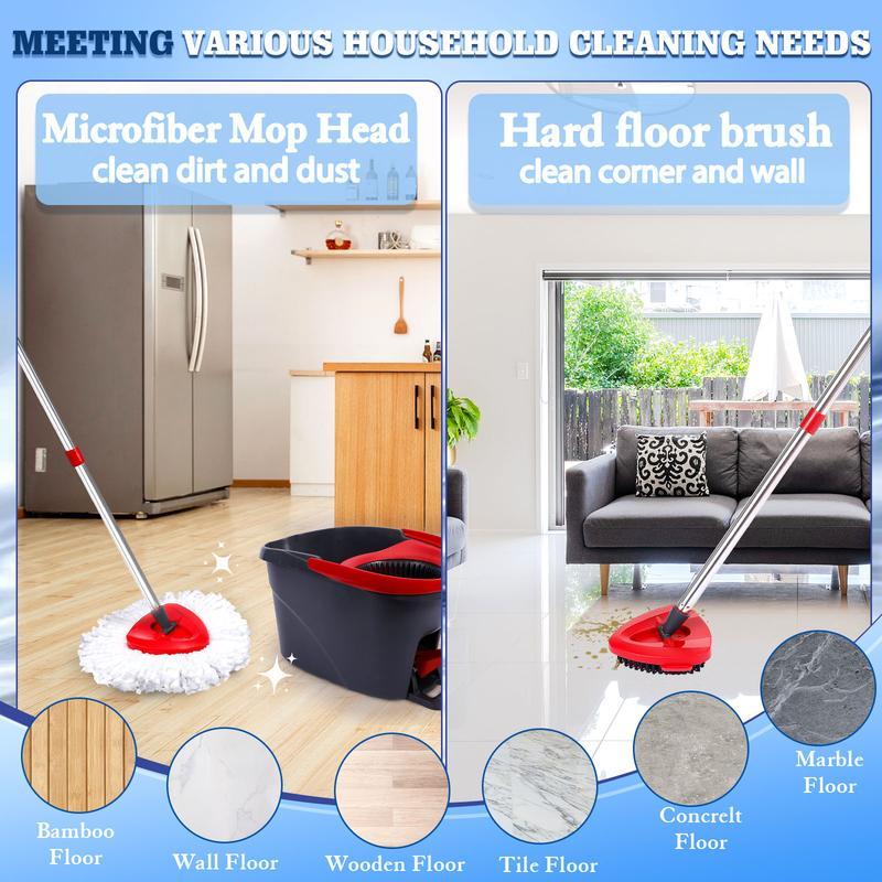 Spin Mop Replacements Head Compatible with Ocedar EasyWring 1-Tank System,Microfiber Spin Mop Refills Head,1 Mop Scrub Brush + 1 Mop Base + 5 Pack Cleaning Floor Mop Head