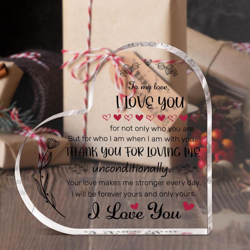 Heart Shaped Acrylic Ornament, 1 Count Creative Letter Pattern Decorative Ornament, Desktop Decoration for Home Office, Gift for Friend & Boyfriend & Girlfriend