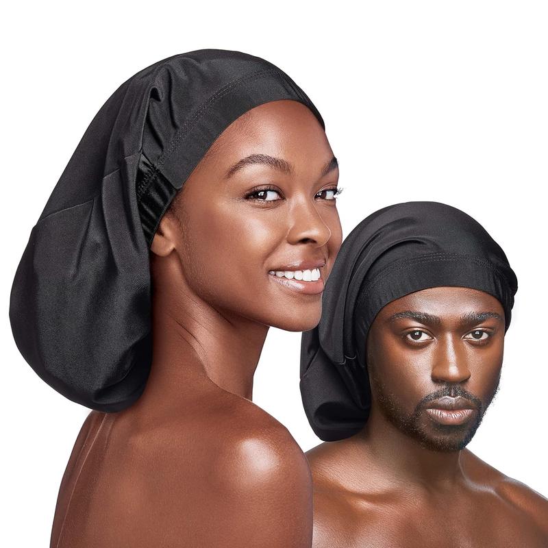 Unisex Silky Spandex Loc Cap, Dreadlocks & Braids Cap, Shower Cap, Sleep Cap, Black (Super )