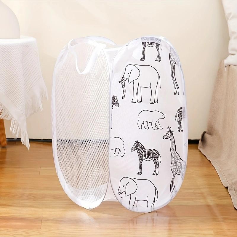 Cartoon Animal Pattern Laundry Basket, Foldable Mesh Laundry Basket with Handle, Household Storage Basket for Clothes, Towel, Laundry Accessories