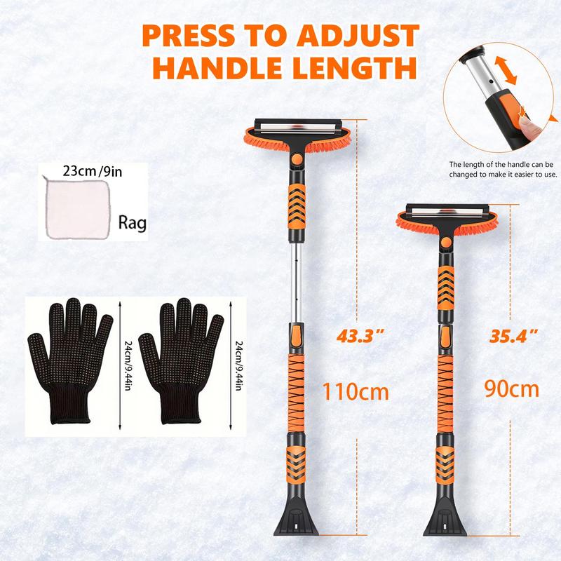 Retractable Car Snow Brush, Winter Car Snow Removal Tool, Ergonomic Foam Handle Car Ice Scraper, Durable ABS & PVC Car Wash Accessories