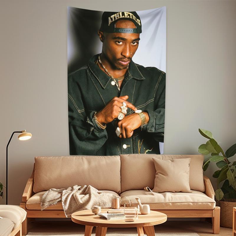 Rapper Tupac Tapestry Pop Singer Wall Hanging Bedroom Dormitory Background Cloth Home Decor Aesthetics Festival Gift