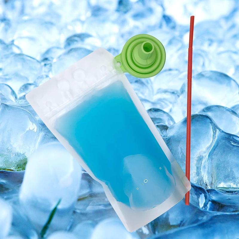 100PCS Liquor Pouches, Drink Pouches for Adults with Straw Smoothie Bags Juice Pouches with 100 Drink Straws, Heavy Duty Hand-Held Translucent Reclosable Ice Drink Pouches Bag,Suitable for Juice, Ice Water, Summer