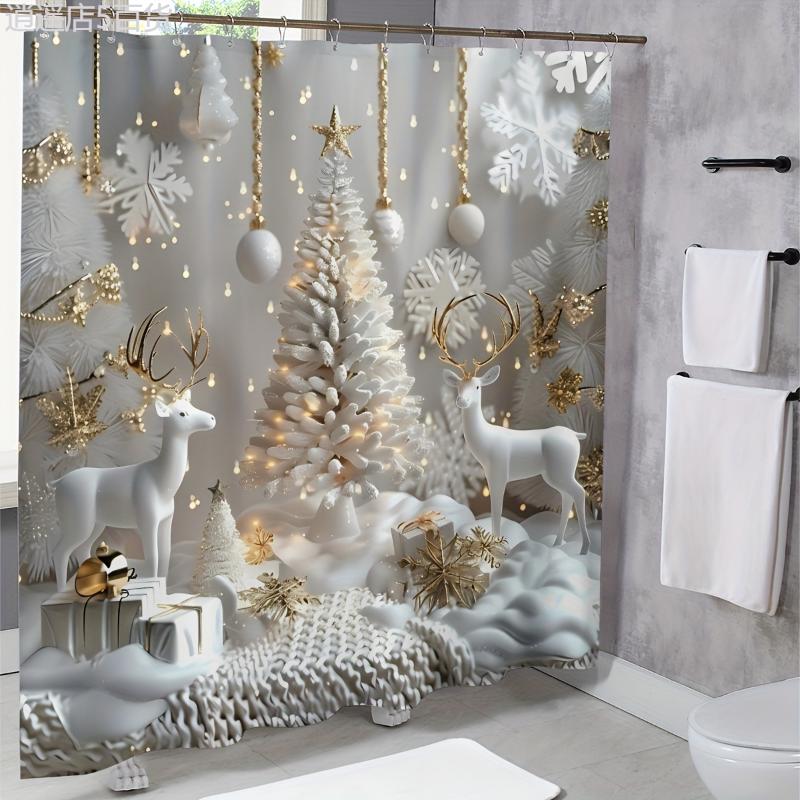 Snowman Shower Curtain - Christmas Snowmen Animal Design Shower Curtain Set - Waterproof, Digital Printed, Polyester - Bathroom - Christmas Enthusiasts, Home Adornment - Festive and Functional, Easy to Clean - Winter Wonderland Bathroom Del