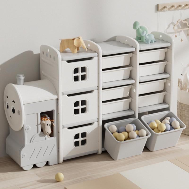 Kids Toy Storage Organizer 10 Removable Toy Bins 3 Cabinets, Multi-Purpose Toy Organizers and Storage, Enclosed Cabinets, Pull-Out Drawers, Kids Toy Storage for Playroom, Nursery, Bedroom