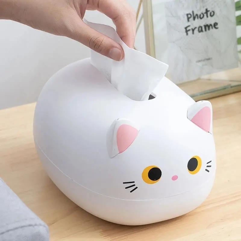 Cartoon Cat Design Tissue Box, 1 Count Multifunctional Home Decoration Paper Box For Kitchen