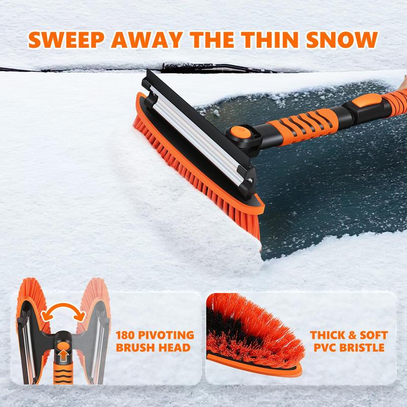 Retractable Car Snow Brush, Winter Car Snow Removal Tool, Ergonomic Foam Handle Car Ice Scraper, Durable ABS & PVC Car Wash Accessories