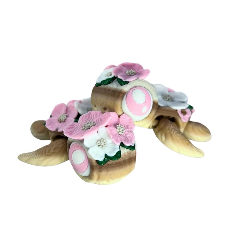 Cute Baby Turtle Figurine for Stress Relief - 3D Printed Dogwood Flower Tree Turtle Decoration