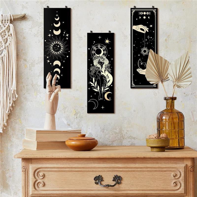 New 6 Pieces Boho Wall Decor Wall Art  Wall Hanging Boho Wooden Home Farmhouse Hangable Ornaments Decoration