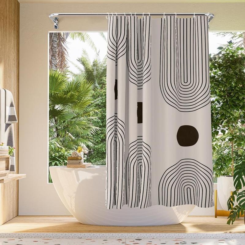 Geometric Shower Curtain,Mid Abstract Shower Curtain Sets Bathroom with 12 Hooks,Minimalist Decorative Curtain Women Waterproof Bathroom Curtain,72 72 Inch,Beige