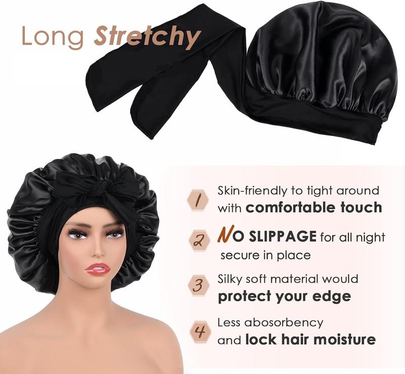 Black Color New Satin Sleeping Cap for Women Wide Elastic Band Shower Caps for Natural Long Curly Hair Bathroom Accessories