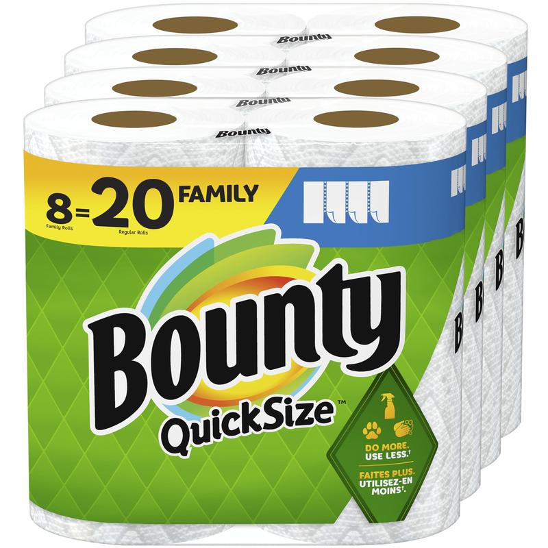 Bounty Quick Size Paper Towels, White, 8 Family Rolls = 20 Regular Rolls