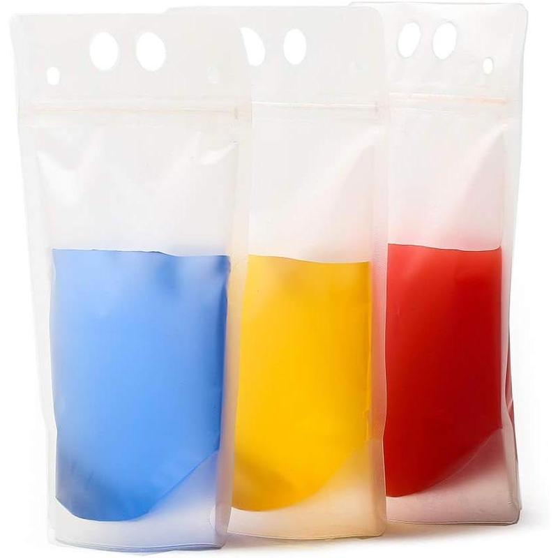 100PCS Liquor Pouches, Drink Pouches for Adults with Straw Smoothie Bags Juice Pouches with 100 Drink Straws, Heavy Duty Hand-Held Translucent Reclosable Ice Drink Pouches Bag,Suitable for Juice, Ice Water, Summer