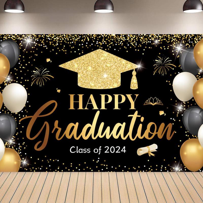 Graduation Party Decorations, Graduation Backdrop, 2024 Graduation Banner, Letter Pattern Backdrop for Graduation Party