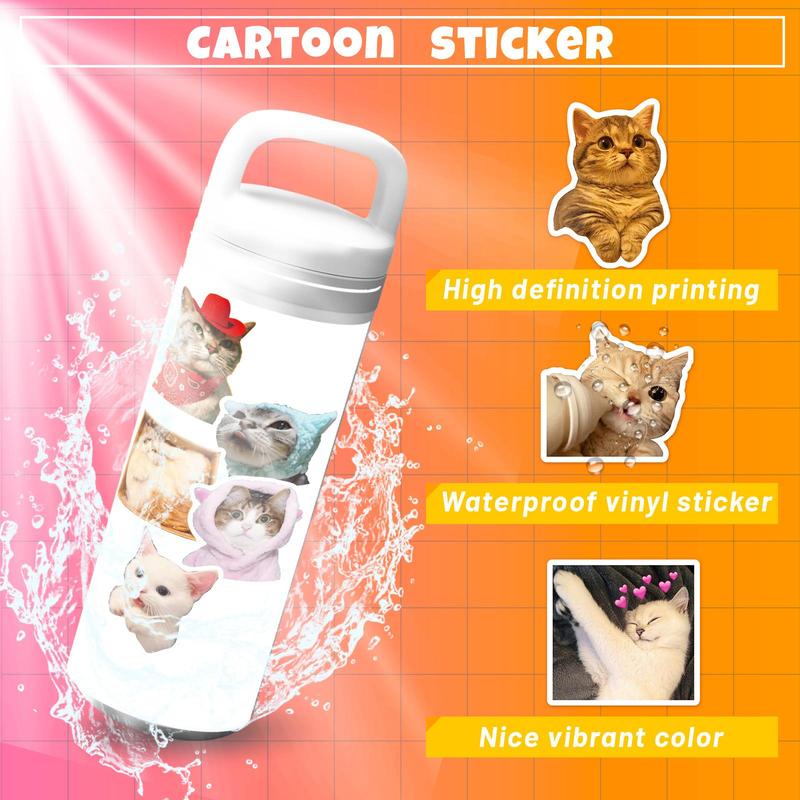 50pcs set Cute Cartoon Cat Pattern Sticker, Waterproof Decorative Sticker for DIY Scrapbook Water Bottle Toy