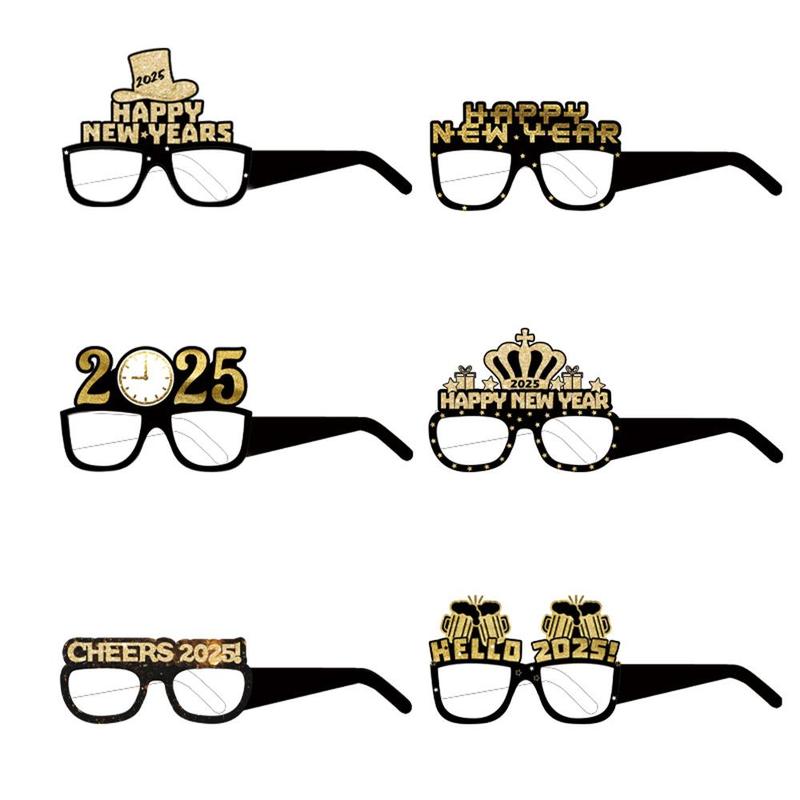 New Year 2025 Paper Eyeglasses & Headdress Set,  12 Pairs set Holiday Party Photo Props, Party Activities Decoration Supplies for Birthday New Year