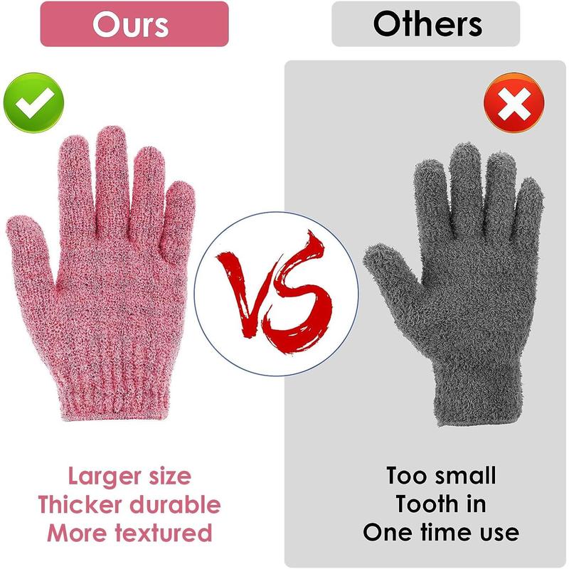 Exfoliating Gloves for Shower,  Loofah Bathing Gloves for Body and Face, Dead Skin Remover, Double Sided Microfibre Shower Body Gloves for Adults (Red)