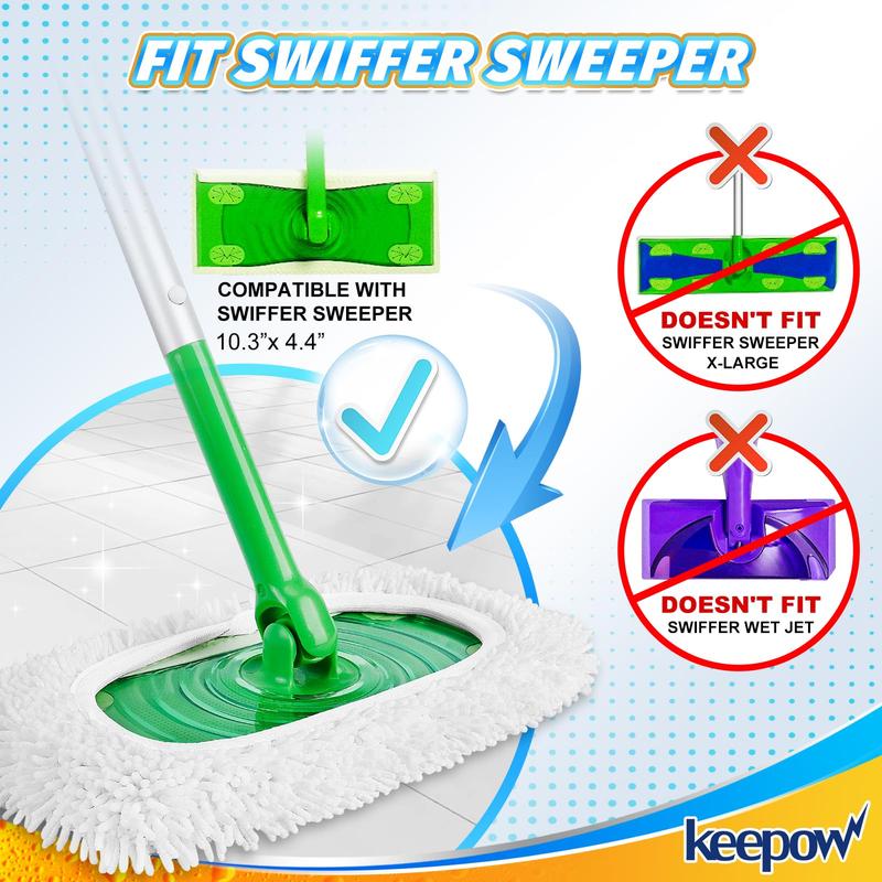 KEEPOW Reusable Microfiber Mop Pads Compatible with for All 10 Inches Swiffer Sweeper Mop 4 Pack (Mop is Not Included)