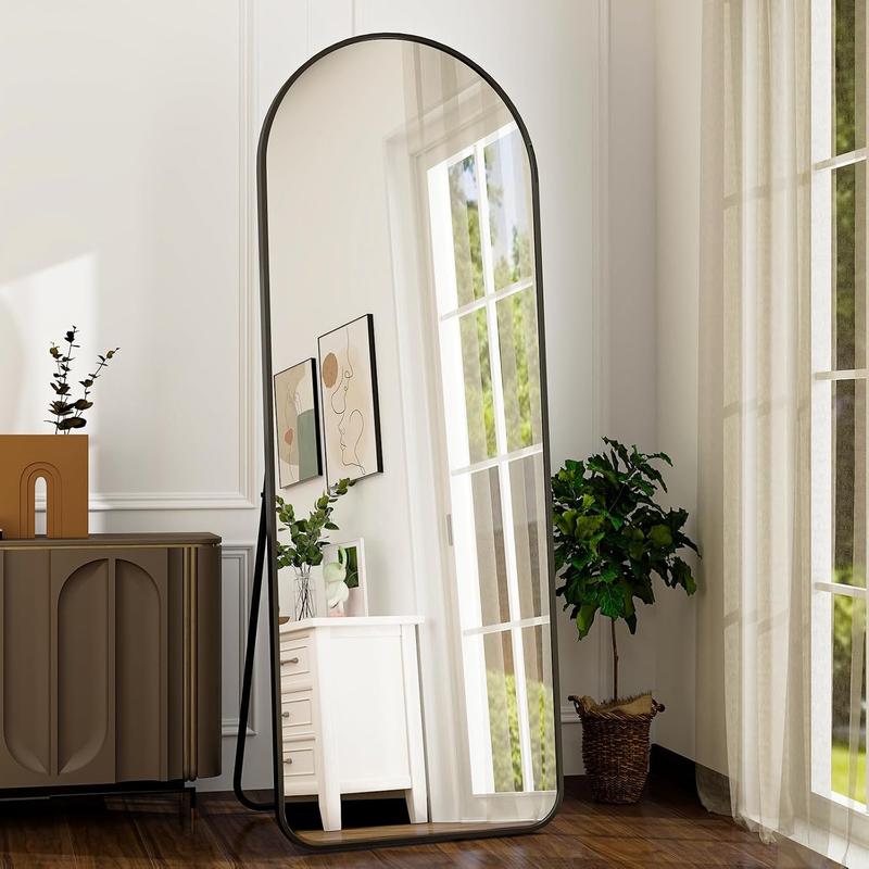 Full-Length Aluminum Arch Floor Mirror, HD Full Body Mirror for Bedroom and Living Room