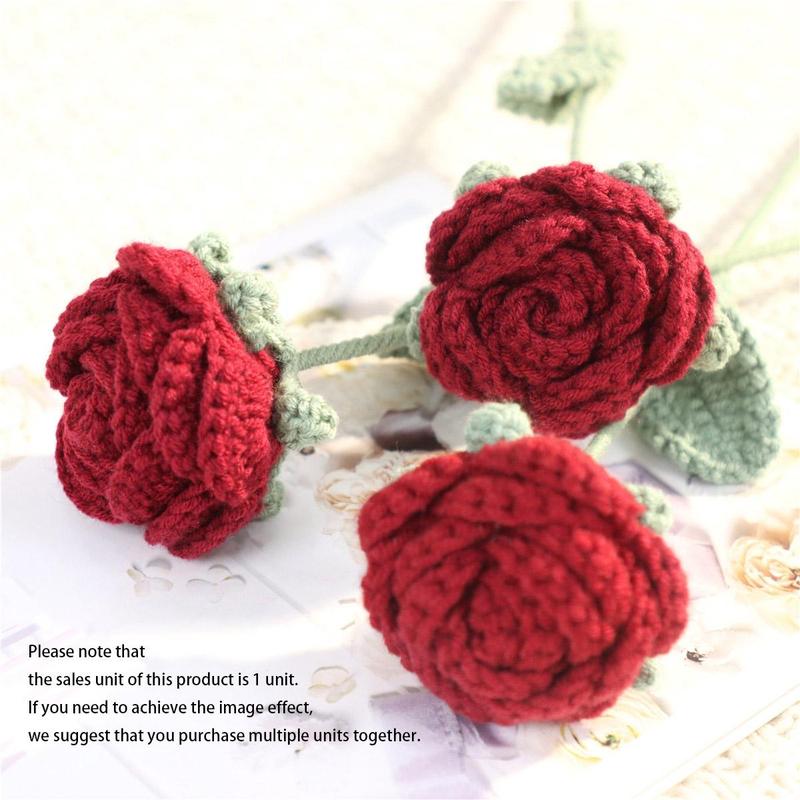 Handmade Knitted Rose, Summer Home Decor Diy Artificial Rose Faux Flowers, Decorative Flower without Vase, Diy Decorative Flowers Bouquet Ornaments for Flower Vase, Room  Flower Arrangement Decor, Bedroom Decor, Fall Decor, Men Gifts