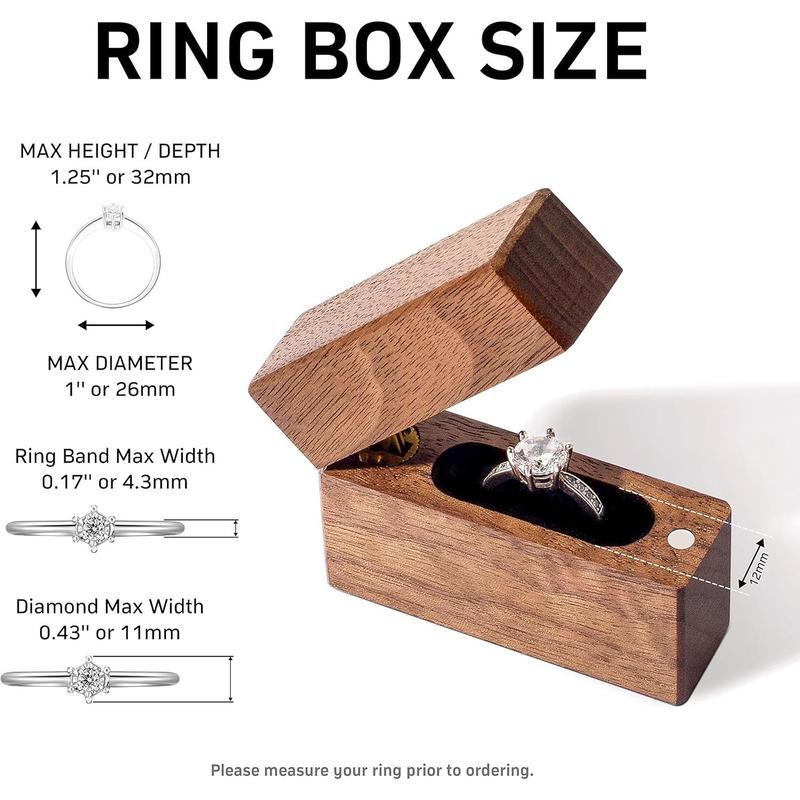 Wooden Engagement Ring Box Small Slim Flat Ring Case for Proposal,Wedding