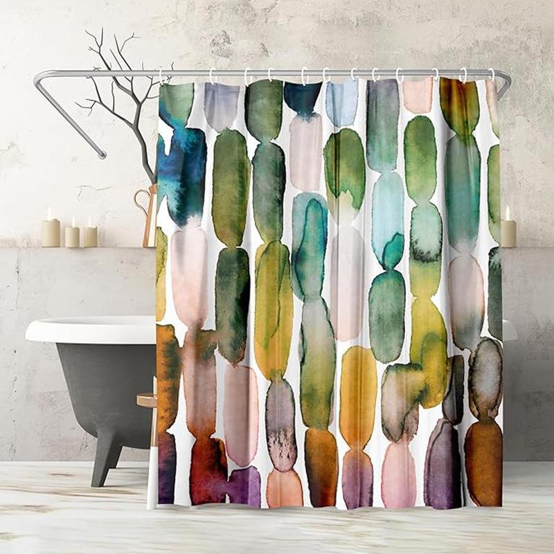 Colorful Print Shower Curtain, 1 Count Abstract Waterproof Shower Curtain with 12pcs Plastic Hooks, Bathroom Accessories, Shower Room Decor